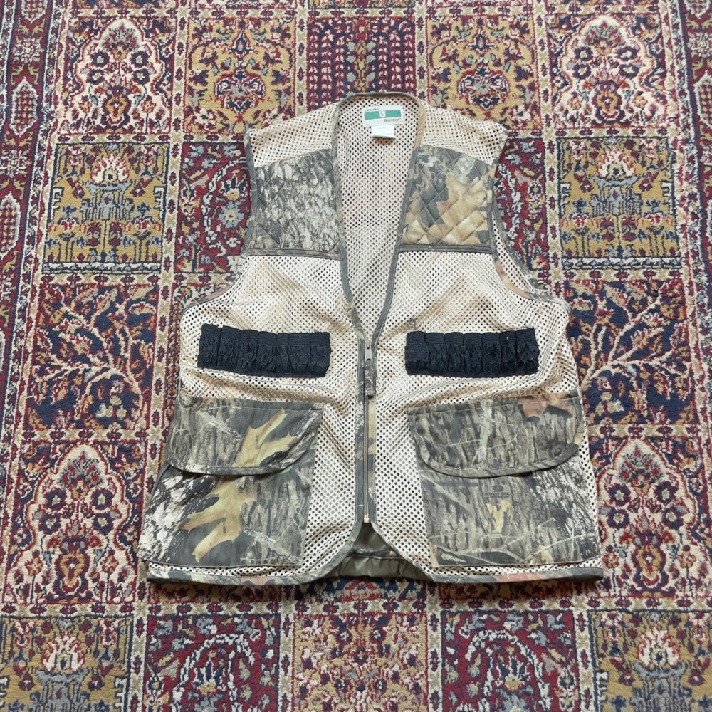 VTG 90s 00s Game Hunter Camo Padded Fishing Hunting Vest Camo‎ Mesh Pockets L